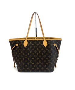 Louis Vuitton Monogram Canvas Beige Neverfull MM, front view with honey vachetta straps