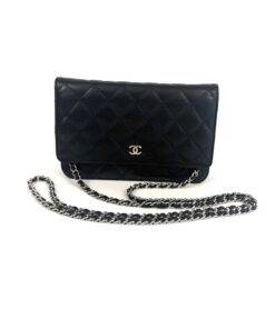 CHANEL Black Classic Caviar Leather Wallet On Chain WOC Shoulder Bag Crossbody SHW