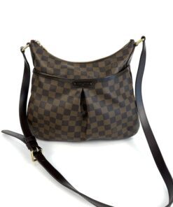 Louis Vuitton Damier Ebene Bloomsbury PM Crossbody Bag, front view with the leather shoulder strap