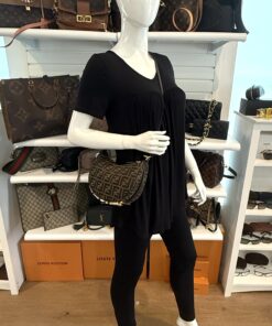 Alternative view of Fendi Denim Jacquard FF Effect Vitello Grace Mini Fendigraphy Hobo Bag Tobacco Moro Ebano