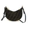 Fendi Denim Jacquard FF Effect Vitello Grace Mini Fendigraphy Hobo Bag Tobacco Moro Ebano - Image 6