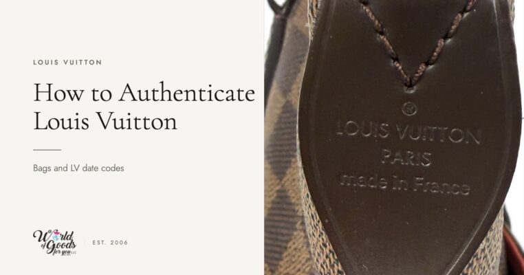 Louis Vuitton Paris made in France heat stamp on a Damier Ebene leather tab, for how to authenticate Louis Vuitton bags