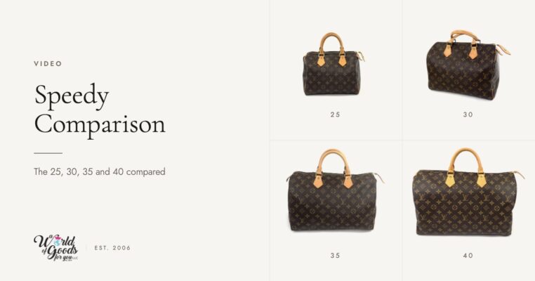 Louis Vuitton Monogram Speedy 25, 30, 35 and 40 shown side by side at scale