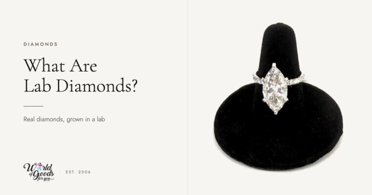 Marquise lab diamond engagement ring in 14K white gold on a ring stand